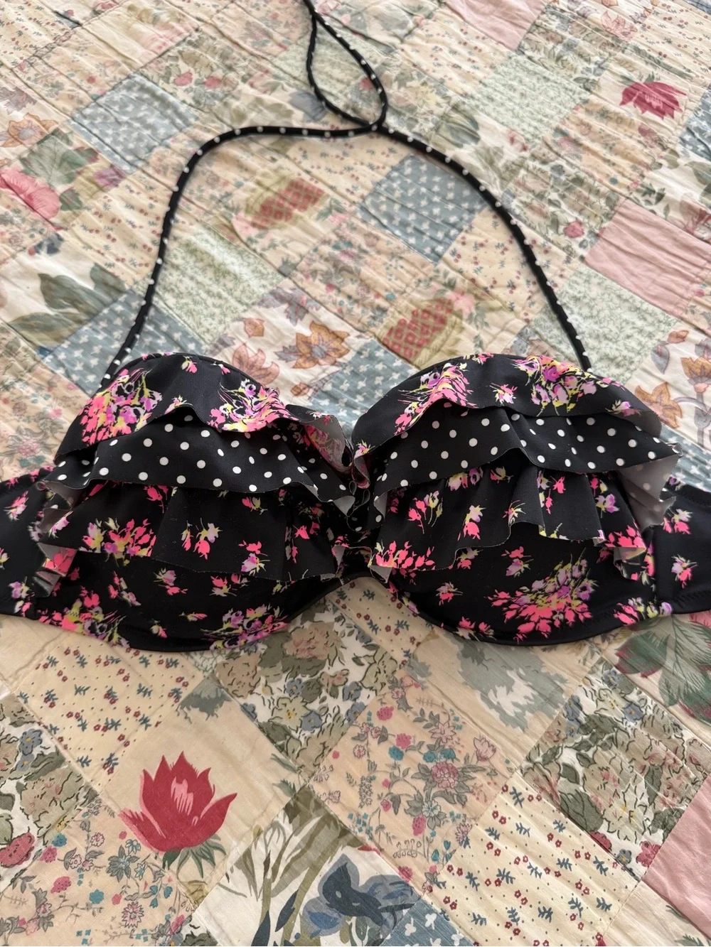 VS VICTORIA’S SECRET LINED PUSH-UP BIKINI TOP 36D BLACK FLORAL